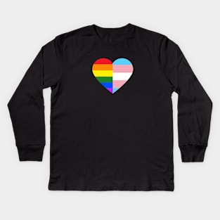 LGBT Rainbow And Transgender Pride Flag Heart Kids Long Sleeve T-Shirt